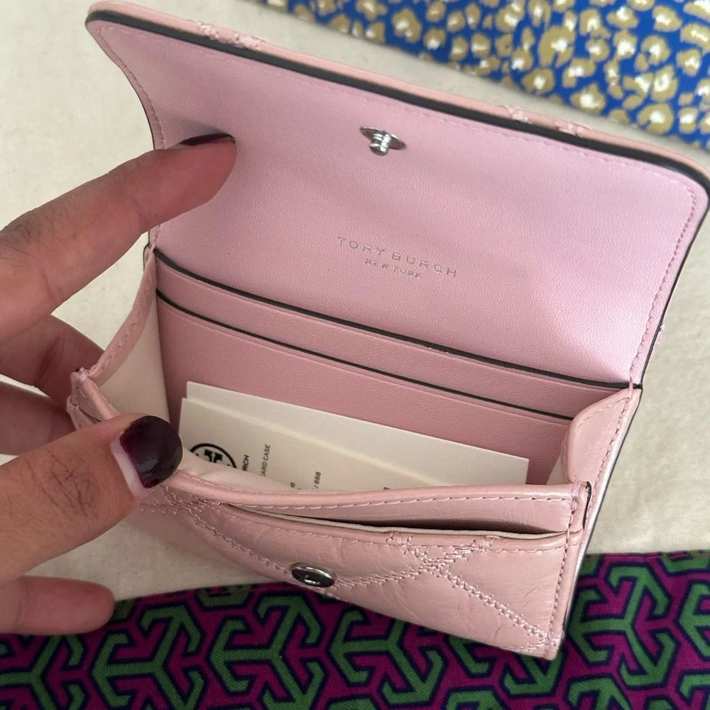 New Tory Burch Willa glazed card case wallet rose pink - Picture 5 of 7